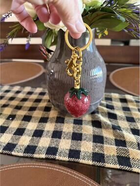 Strawberry Charm Keychain with Gold Hardware